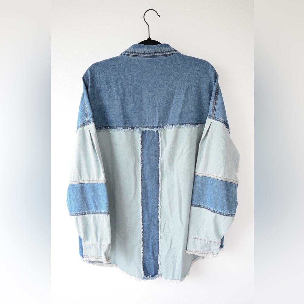 Oversized Patchwork Denim Shacket New Boutique Item - Picture 9 of 12
